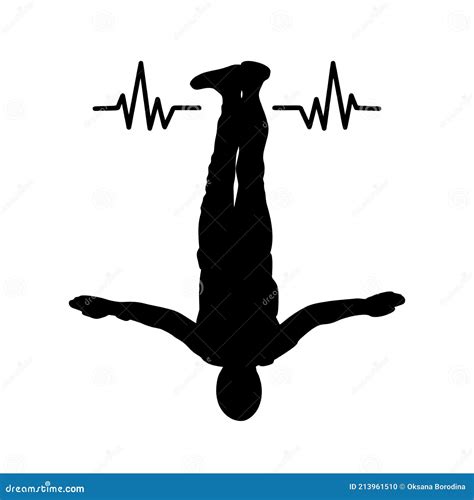 Skydiver Silhouette With Heart Line Vector Cardiogram Heartbeat Pulse