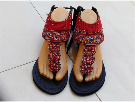 African Leather Masai Masaai Handcrafted Beaded Sandals Etsy