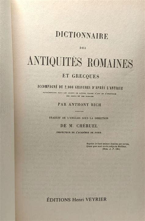 Dictionnaire Des Antiquit S Romaines Et Grecques Accompagn E De