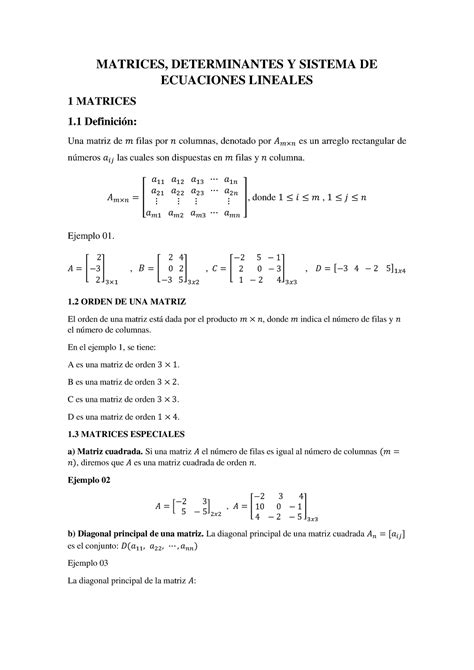 Matrices Y Sistema De Ecuaciones Matrices Determinantes Y Sistema De