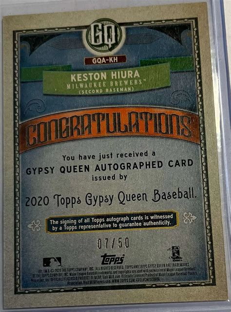 Mlb Gypsy Queen Baseball Keston Hiura Autographed Trading Card