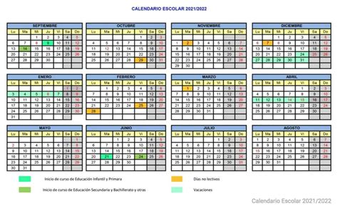 Calendario Escolar ASTURIAS Para El Curso 2021 2022