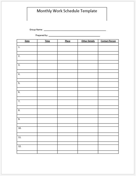 √ Free Editable Monthly Work Schedule Template
