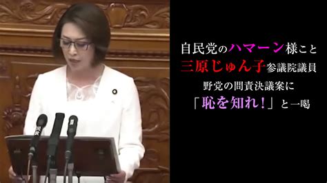 自民党のハマーン様こと三原じゅん子参議院議員 野党の問責決議案に「恥を知れ！」と一喝 政くらべ