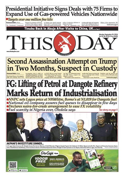 Nigerian Newspapers Daily Front Pages Review Monday Th September