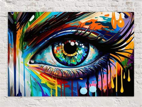 Vivid Eye Wall Art Canvas, Painted Eye Wall Art, Drip Trip Colorful Pop ...