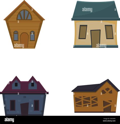 Decaying House Icons Set Cartoon Vector Various Dwelling In Bad