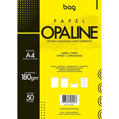 Papel A4 180g C 50f Opaline Branco Bahia Artes D Papelaria