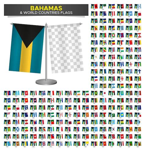 Flagge der bahamas vs länder der welt setzte bahama flaggen mockup