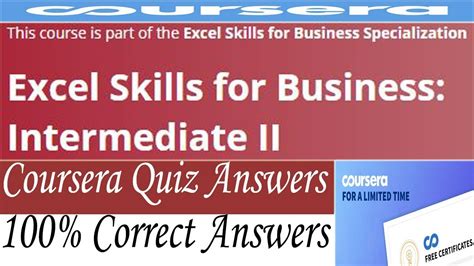 Excel Skills For Business Intermediate Ii Coursera Quiz Answers Week