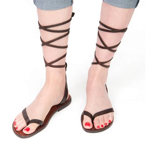 Handmade Flat Strappy Sandals In Dark Brown Calf Leather The Leather