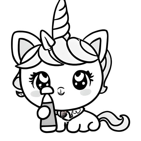 Pastel Kawaii Chibi Cat Unicorn Coloring Page Black And White