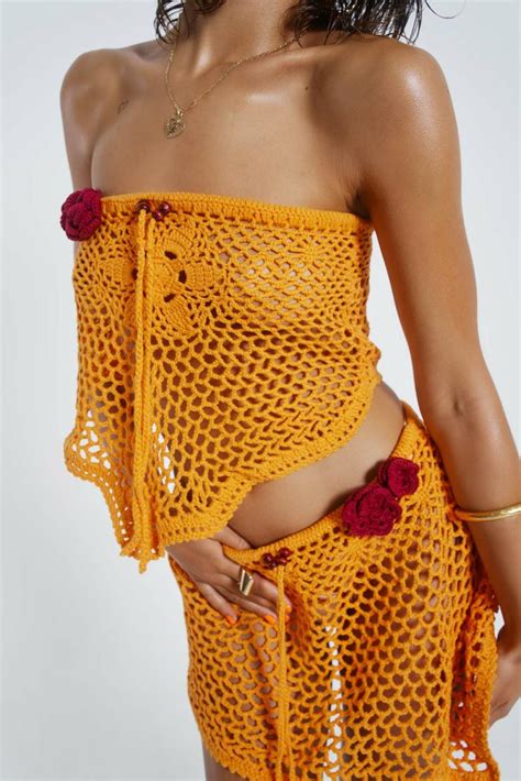 Honolulu Asymmetric Crochet Boob Tube Orange Women Jaded London Beach