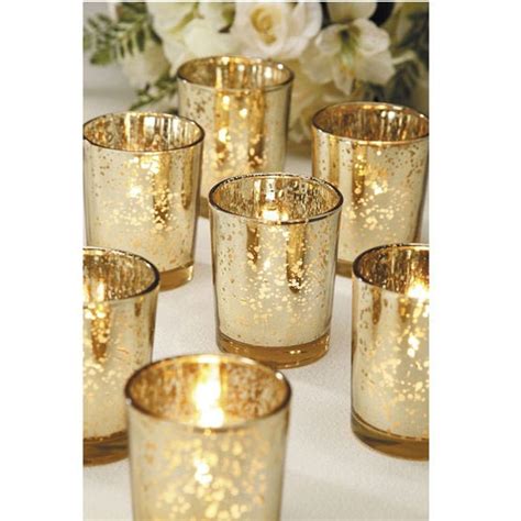 Gold Mercury Glass Votives Set Of 24 Etsy Gold Candle Holders Gold