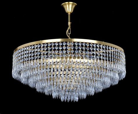 Large Drum Brass Chandelier With Long Crystal U Drop Prisms Matt