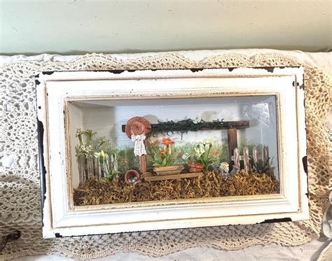 vintage garden shadow box diorama miniature spring scene
