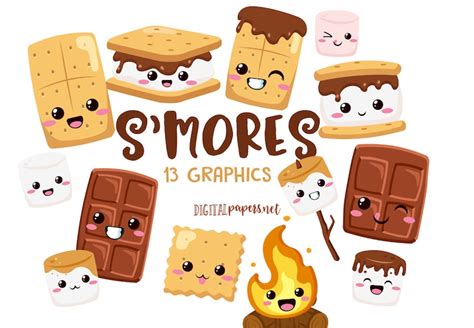 S Mores Clipart Kawaii Smores Camping Clipart Etsy