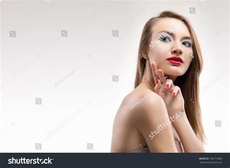 Beautiful Blonde Red Lips Smiling Girl Stock Photo 780713683 Shutterstock