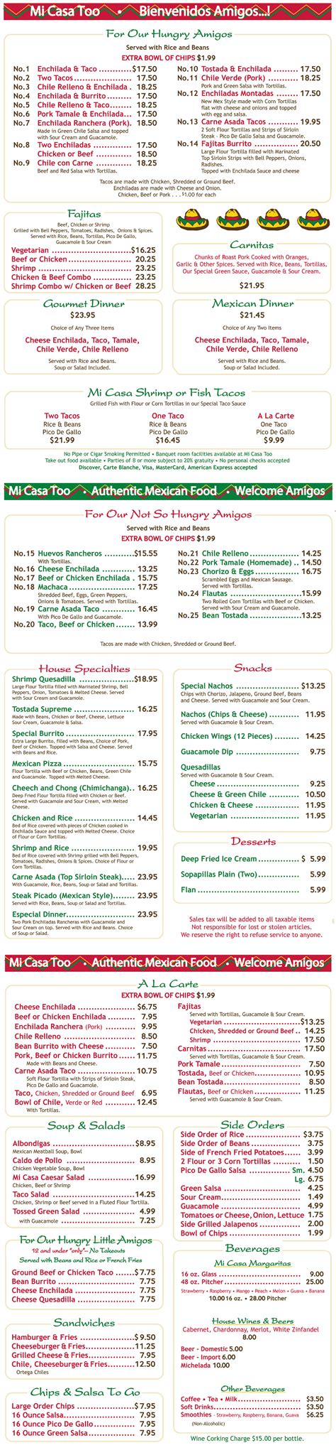 Our Menu Mi Casa Too Mexican Resaurant