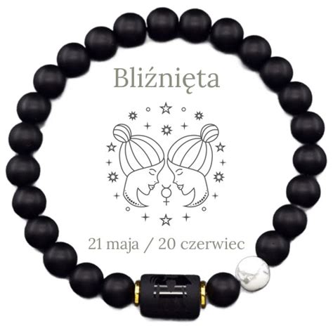 Bransoletka Męska z Kamieni Naturalnych ze Znakiem Zodiaku BLIŹNIĘTA