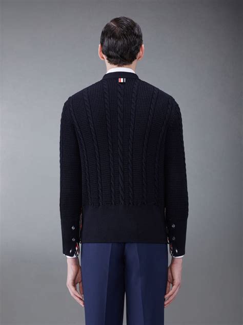 Wool Relaxed V Neck Cable Cardigan Thom Browne