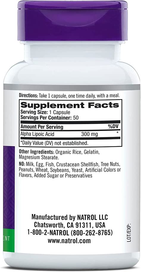 Natrol Alpha Lipoic Acid Antioxidant Protection 300 Mg 50 Capsules