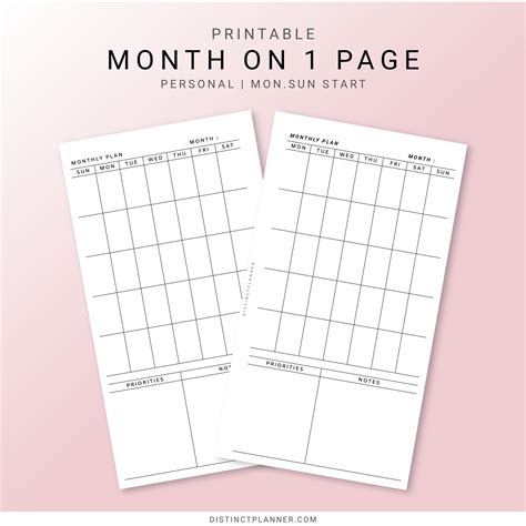 Personal Undated Monthly Blank Planner Printable Month On Etsy Printable Planner Planner