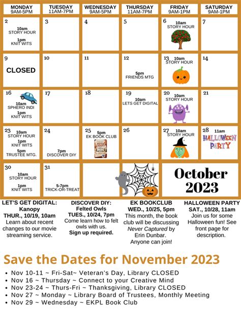 October 2023 Calendar - EAST KINGSTON PUBLIC LIBRARY