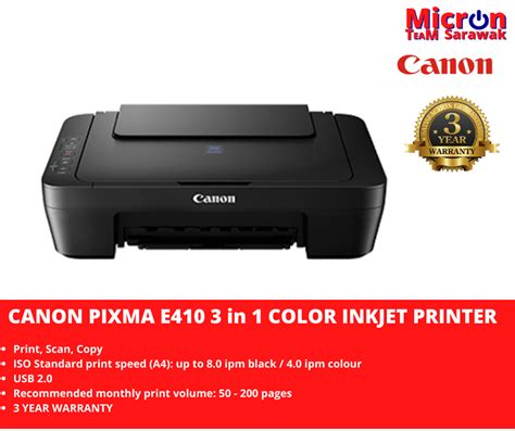 Canon Pixma E410 All In One Inkjet Printer Print Scan Copy Free Rm30 Touch N Go Ewallet