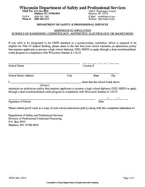 Fillable Online Dsps Wi Addendum To Application Form 5555