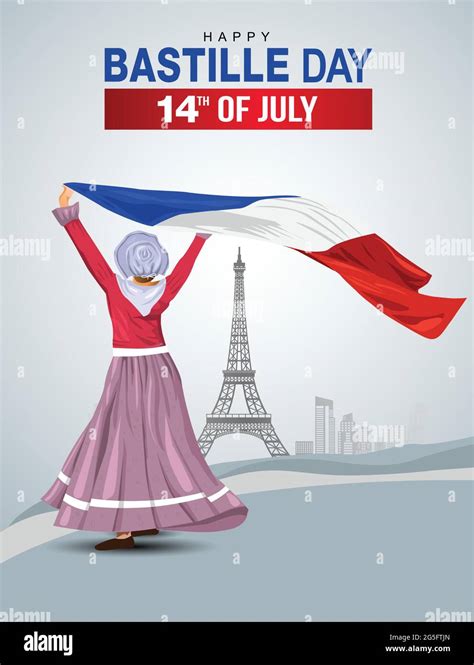 Happy Bastille Day France 14th Of July Girl Holding With French Flag