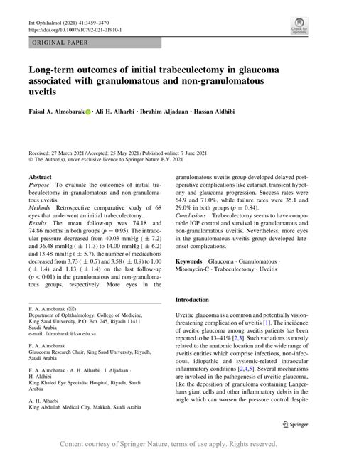 Long Term Outcomes Of Initial Trabeculectomy In Glaucoma Associated