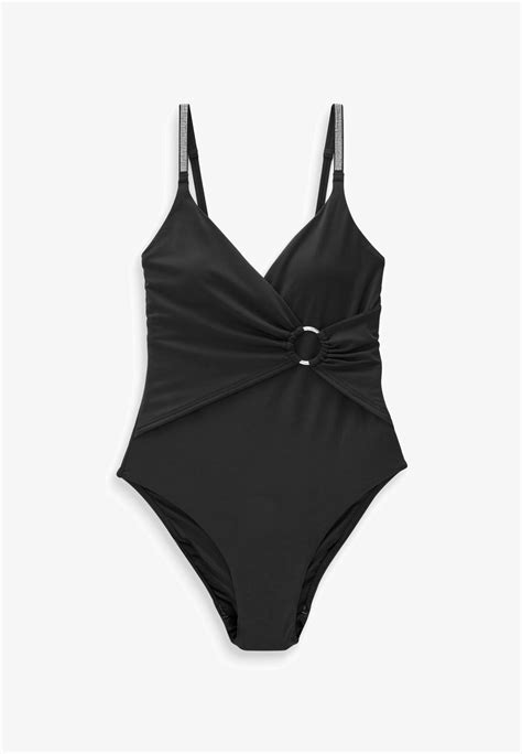 Next Ruched Tummy Control Wrap Swimsuit Badeanzug Black Diamante