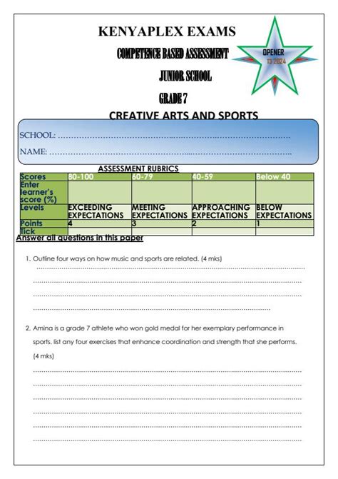 Grade 7 Creative Arts And Sports Term 3 Opener Exam 2024 2917