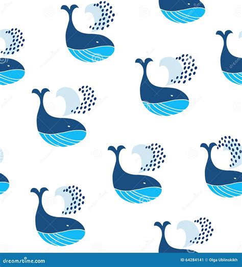 Cute Seamless Pattern With Decorative Whales Vector Decorative Marine