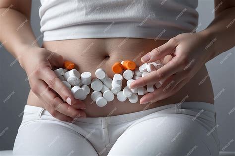 Premium Photo Woman Holding Painkillers Suffering From Menstrual Pain Having Cramps Close Up