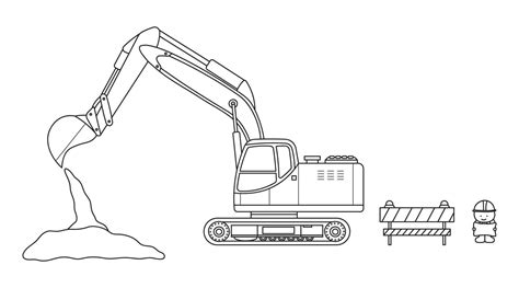 Hand drawn Vector illustration color children construction crawler excavator digging dirt with ...