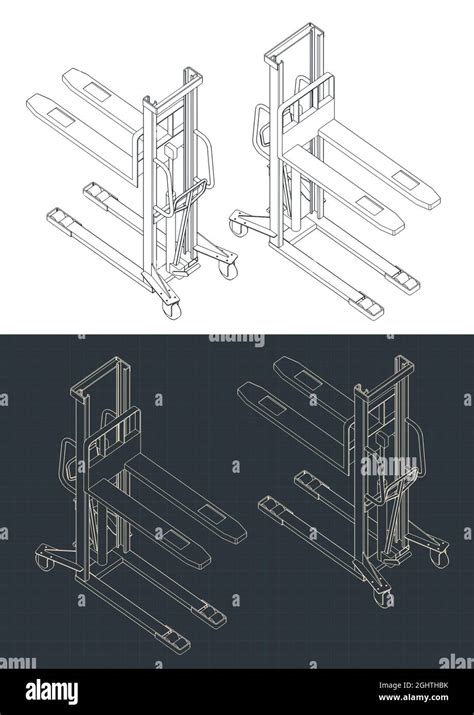 Ilustración vectorial estilizada de planos isométricos de un apilador