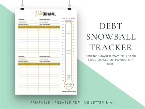 Debt Snowball Tracker Printable Debt Payment Worksheet Debt Payoff Progress Log Debt Free Goal ...