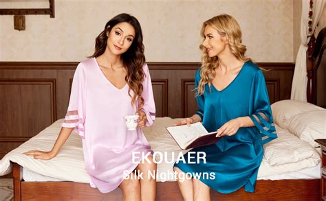 Ekouaer Womens Satin Nightgown 3 4 Sleeves Lightweight Sleep Shirts