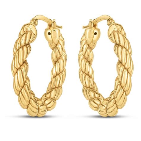 14k Yellow Gold Rope Textured Round Hoop Earrings 1in Jjer14662