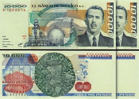 Mexico 10000 Pesos 1981 UNC 2 Pcs PAIR P 78a GREEN PAPER Serie A