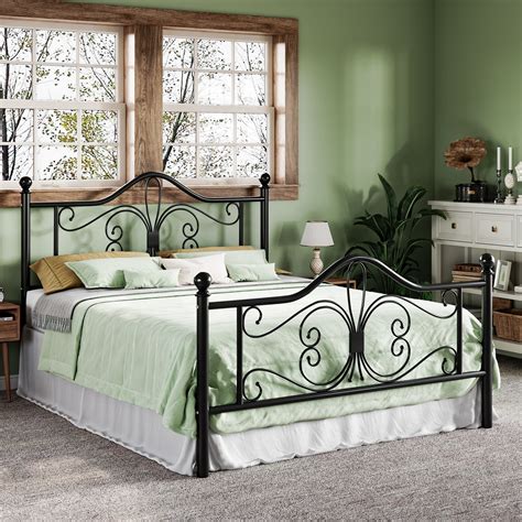 Allewie Queen Size Vintage Metal Bed Frame With Butterfly Pattern