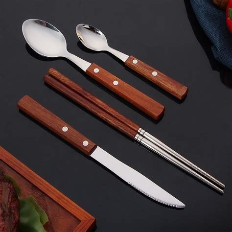 Stainless Steel Flatware Knife Fork Spoon Chopsticks Cutlery Set With