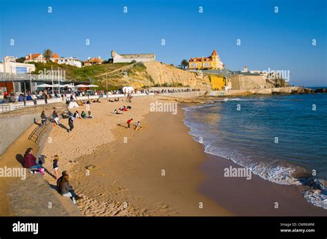 Praia Do Poca Beach Estoril Coastal Resort Near Lisbon Portugal Stock