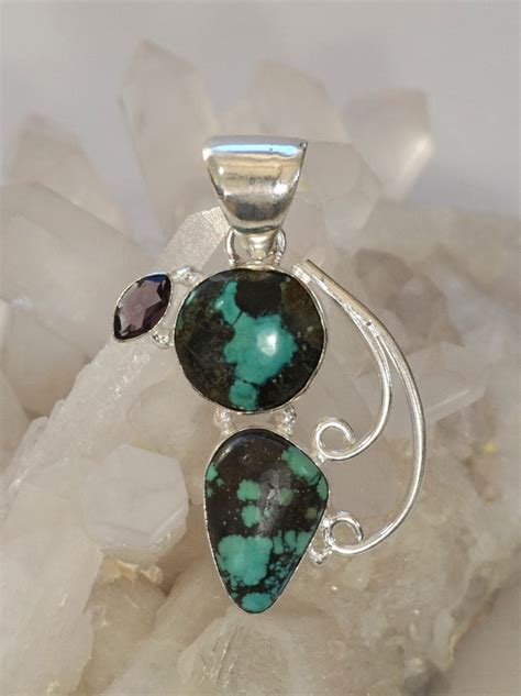 Tibetan Turquoise Pendant 11 With Amethyst Quartz Andrea Jaye Collection