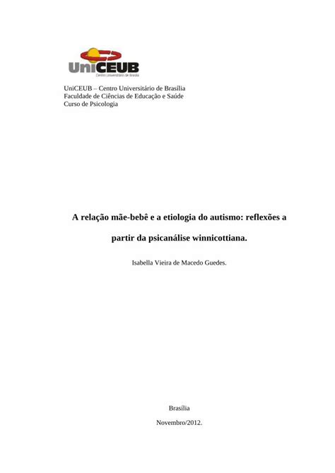 PDF A relação mãe bebê e a etiologia do autismo reflexões a