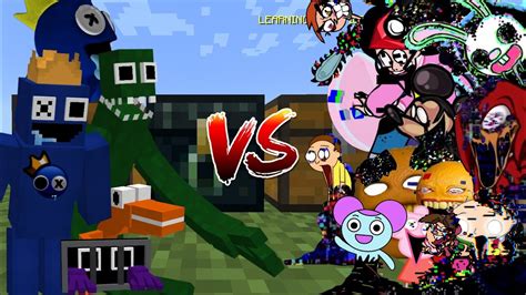 Rainbow Friends Vs Corrupted Pibby Characters Minecraft Pe Mob Addon Fight Mcpe Youtube