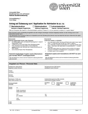 Fillable Online Antrag Auf Zulassung Zum Application For Admission To