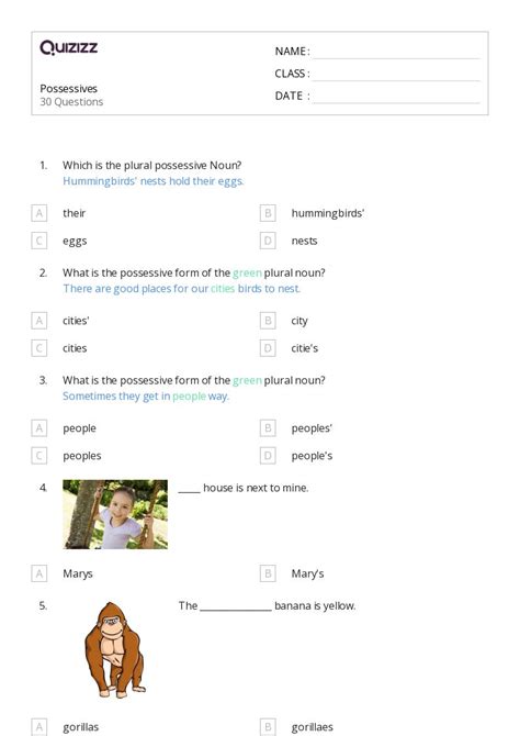 Singular Possessives Worksheets For Rd Grade On Quizizz Free